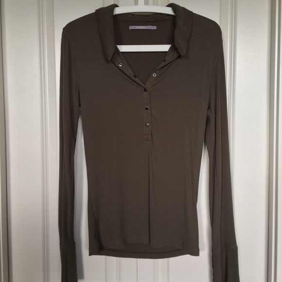 Olive Colored Long Sleeved Collared T-Shirt - Picture 2 of 7